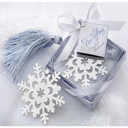 Free Shipping 10pcs/lot "Delicate Snowflakes" Metal Bookmark With Tassels Ribbon Gift Box For Party Gift Or Souvenirs