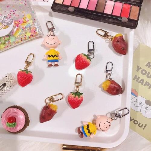 1PC Sweet Potato Strawberry Keychain Keyring For Women Girl Jewelry Simulated Fruit Food Cute Car Bandbag Key Holder Keyring K26