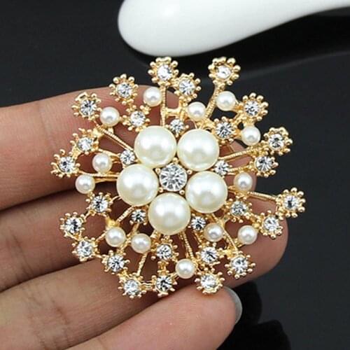 Elegant Pearl Imitation Rhinestone Brooch Crystal Flower Brooches Drop Shipping Fashion Snowflake Jewelry