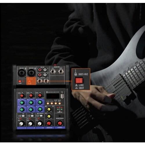 EMC-G04 Mini Audio Mixing With UHF Wireless Microphone 4 Channel Stereo Mixer Console USB For DJ Karaoke PC Record DJ Equipment