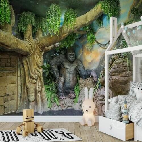 Hand-drawn gorilla child bedroom background wall professional production wallpaper mural custom photo wall