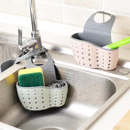Kitchen Sink Sponge Storage Hanging Basket Adjustable Snap Button Type Drain Rack Faucet Storage Baskets
