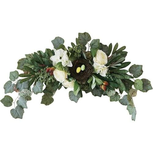 Artificial Floral Swag, Handmade Floral Garland Decorative Swag with Green Leaves for Front Door Wall Wedding Home Decor