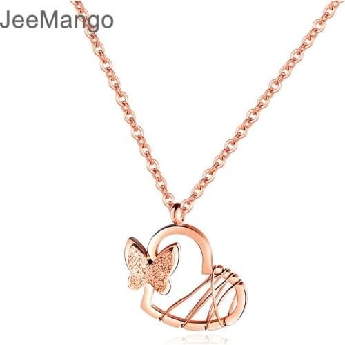 Trendy Popular Sanded Three-dimensional Butterfly Pendant Titanium Steel Love Rose Gold Womens Necklace Collier OGX1470