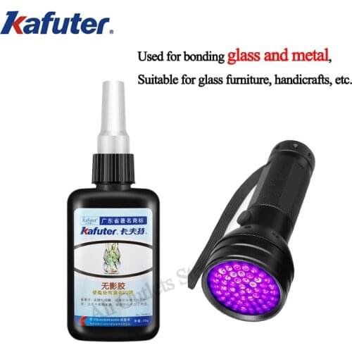 Kafuter Strong power UV Glue UV Curing Adhesive Transparent Crystal and Glass Adhesive for Acrylic metal glass with 51 LED light