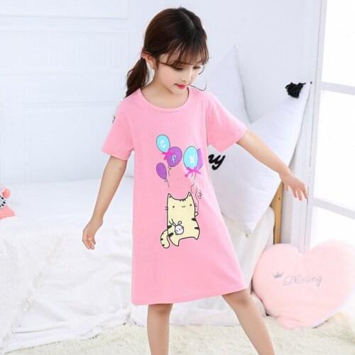 Summer Girls Nightdress Cartoon Short Sleeved Clothes Nightgown Childrens Clothing Pajamas Dress Kids Homewear Baby Sleepwear