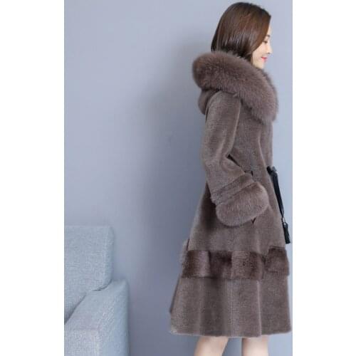 Fashion High Quality Wool Fur Jacket Warm Coat Female Autumn Winter Faux Fox Fur Collar Hooded Women Coats Casaco Femininozjt424