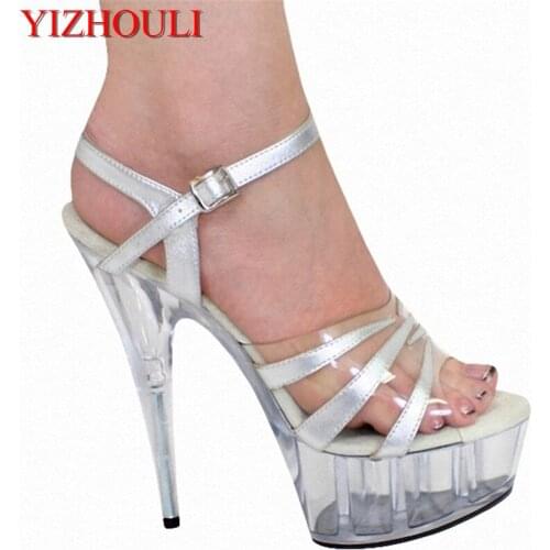 Summertime fashion 15cm heels, sexy 6-inch platform sandals silver uppers, clear platform sandals