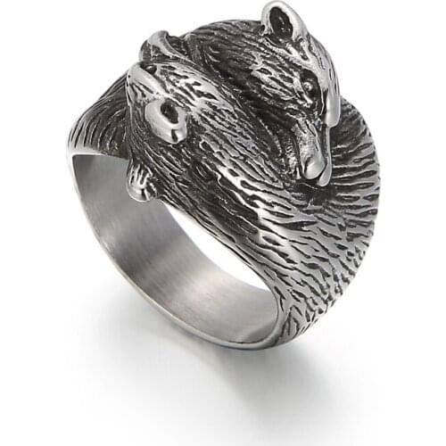 Petspeak Creative Animal Male Rings Silver Color Anillos Stainless Steel Rings For Men Retro Jewelry Accessories Free Shipping