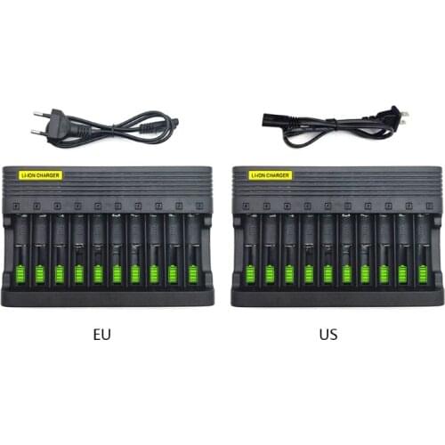 Independent Slot US Plug Charger Compact 10-Slot Battery Charger 3.7/4.2V 14500 16340 18650 Li-ion Rechargeable Battery W3JD