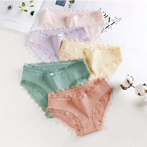 Lingerie underwear women New 2020 lace panties briefs low waist solid color girls cotton femal ropa interior femenina K019