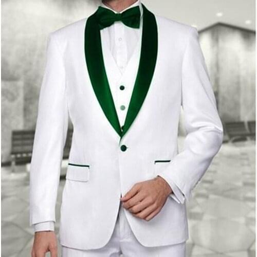 2021 Autumn New Fashion Handsome White Men Suits Slim Fit Groomsmen Tuxedo For Wedding Dinner Party Suits (Jacket+Vest+Pants)