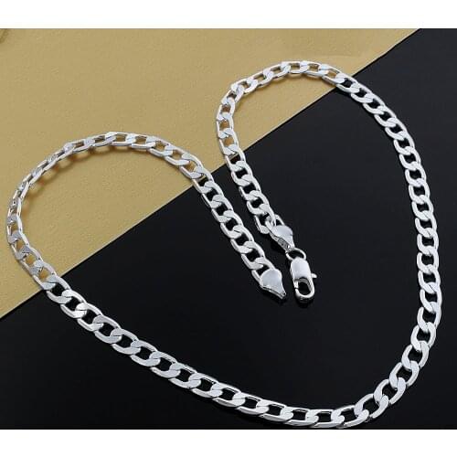 925 Sterling Silver Classic mens 8mm geometry chain Necklace for woman high quality fashion wedding party Jewelry Holiday gifts
