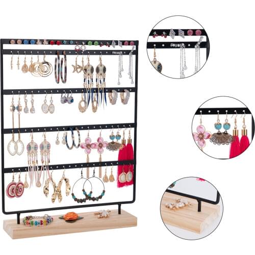 Earrings Organizer 5-Layer 100 Holes Ear Stud Holder Earring Display Stand Wooden Base Jewelry Organizer for Hanging Earrings