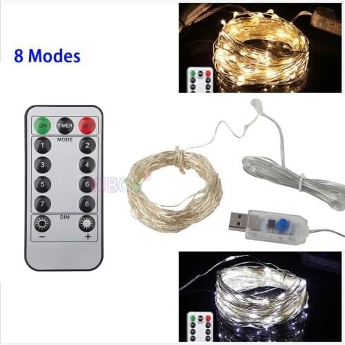 Christmas LED String Light 5M 10M 50/100 LEDs Silver Wire Fairy Garland Waterproof With 8 Modes Remote Battery/USB Powered