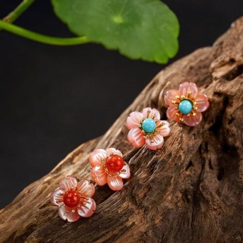 One LuYin S925 pure silver plating Mosaic ms plum colour bei turquoise south onyx stud earrings earrings wholesale