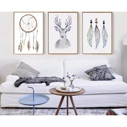 Modern abstract feather deer art Canvas Art Print Poster Wall Pictures for Home Decoration Print Wall Decor for living room