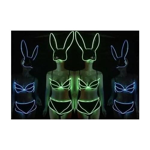 Dancer Nightclub Bar music Festival DJ Dance Team GOGO Illuminated LED Cold Light Rabbit Mask Costume
