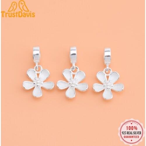 TrustDavis Real 925 Sterling Silver Personality Fashion Sweet Flower Charm Pendant Handmade DIY Accessories Fine Wholesale HY131