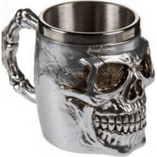 Unique 3D Stainless Steel Skull Cup Creative Stainless Steel & Resin Skull Mug Halloween Gifts