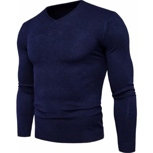 Spring Autumn Fashion Slim Fit Solid Knitted Long-sleeved Pullovers Sweater Men Tops Mens Cotton V-neck Sweater Plus Size M-2XL