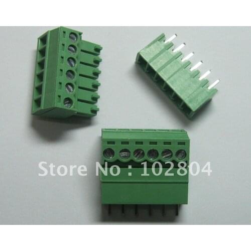 60 pcs 6pin/way Pitch 3.5mm Screw Terminal Block Connector Green Color T Type with pin