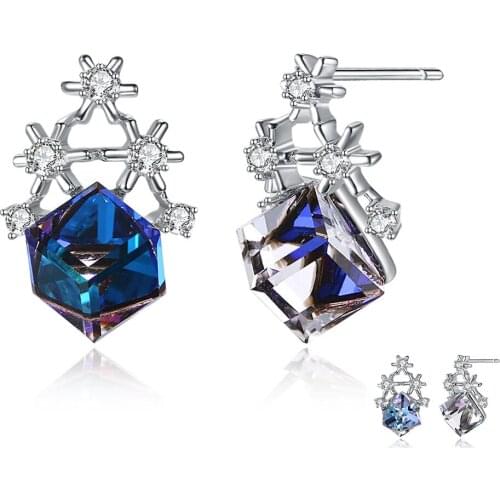 ZEMIOR Fashion Classic Earrings S925 Sterling Silver Christmas Snowflakes Colorful Stud Earrings New Square Austria Crystal