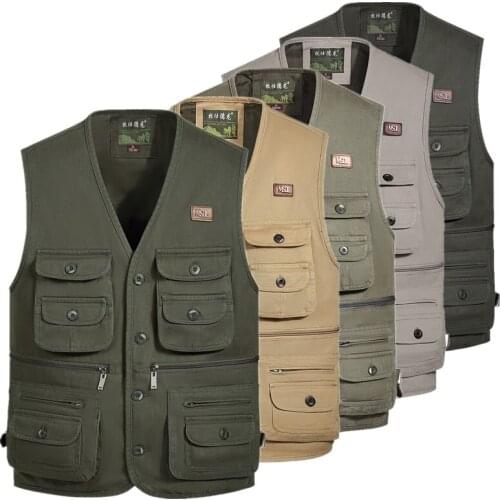 New Male Casual Waistcoat Big Size Cotton Sleeveless Vest Outdoor Shooting Fishing Hiking Vests Jackets Men Multi-Pockets Tanks