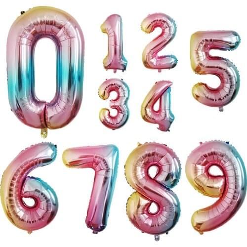 10/50pcs lot 32Inch Gradient Number Foil Balloons Birthday Party Decoration Figure Digit Air Globos Wedding Party Suppliers Ball