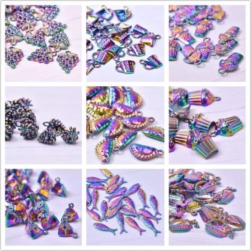 10 pcs Food Cake Grape Charm Rainbow Cup Pendant Charms For Jewelry Making Necklace Earrings Women Men Accessories Handmade Gift