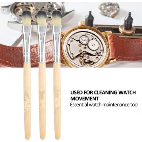 3Pcs Watch Spare Parts Movement Craft Cleaning Brush Kit Watchmaker Repair Tool With Soft Hair Wood Handle