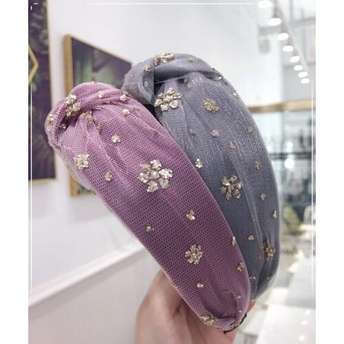 36pcs/lot DIY Simple Multi Gilding Sequins Head Bands Gauze Flowers Tie Knot HeadBands Hair Styling Tools Accessory HA1581