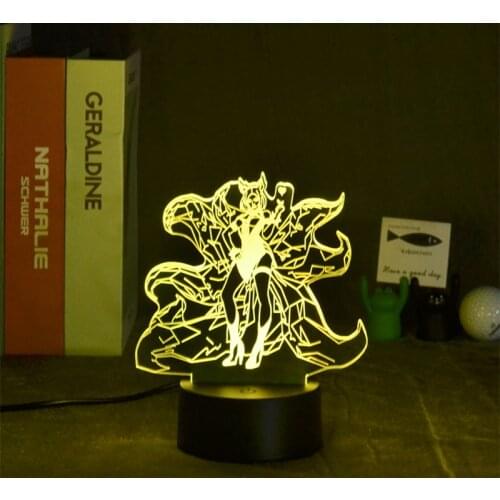 3D LED Night Lights League of Legends The Nine-Tailed Fox Ahri Led Lamp Color Indoor Changing Kids Bed Bedside Lights