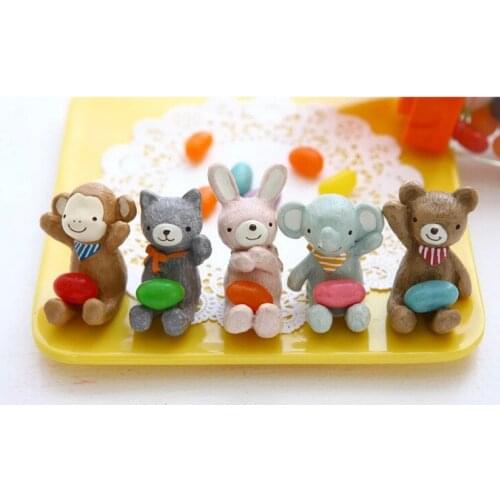 5PCS Creative Zakka style Mini resin handicraft decoration cute cartoon animal Figurines