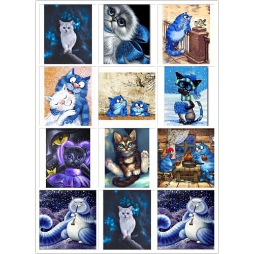 5D Diamond Embroidery Blue cats Animal Full Square Diamond Painting Cross Stitch Kit Diamond Mosaic Decoration warm gift