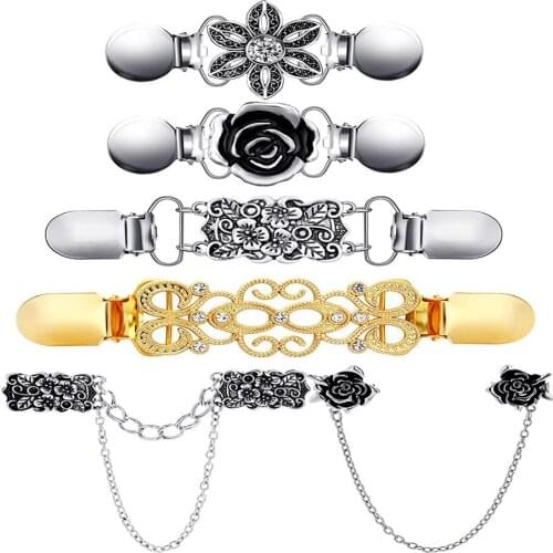 6 Pieces /set Sweater Shawl Clips Vintage Retro Cardigan Collar Clips Flower Dress Shirt Brooch Clip For Women Girls Wearing