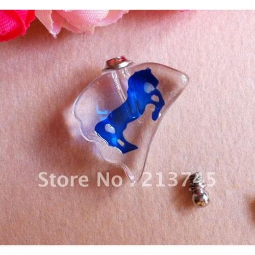 Freeshipping Blue Horse Vial Pendants Glass Crystal Pendants rice art pendant
