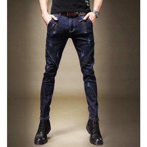 Free shipping New fashion casual mens male jeans slim feet 2021 spring and autumn youth casual fashion long pants Korean style