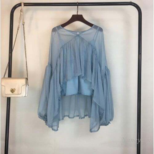 Blouses Femme 2021 Summer Loose Temperament Vacation Chiffon Shirt Womens Sun Protection Tops Batwing Sleeve Blusas Mujer