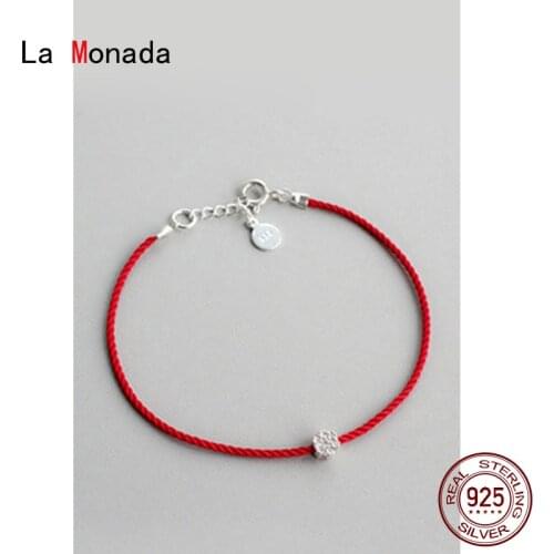 La Monada Red Thread For Hand 925 Sterling Silver Bracelets For Women String Silver 925 Women Bracelet Flower Red Rope Bracelet