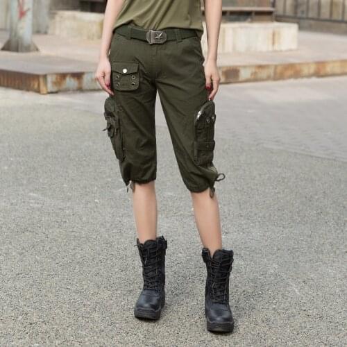 Camouflage Tactical Shorts Women Men Military Cargo Cropped Trousers Army Couple Multi-pocket Cotton Breathable Shorts With Belt