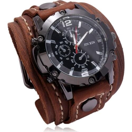 Vintage Retro Men Watch Luxury Wristwatch Quartz Wristwatches Fashion Blue Glass Punk Style Men Watch Bracelet Relogio Masculino