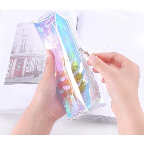 1pcs Holographic Iridescent Laser Pencil Case Quality PU School for Girls Boy School Stationery Cute Pencil Box Pencil Bag