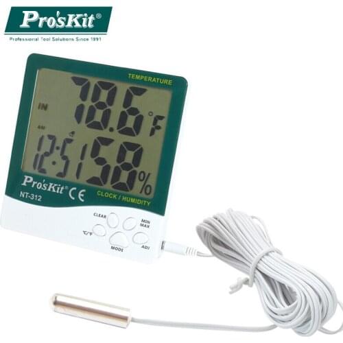 Proskit NT-312 Digital Temperature Humidity Meter With Probe Indoor Humidity Hygrometer thermometer with Alarm clock & calendar