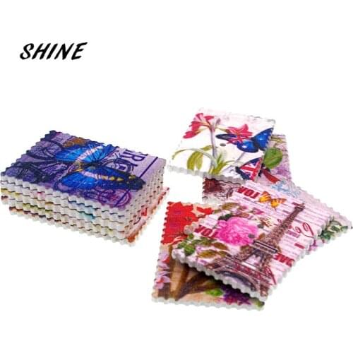 SHINE 12PCs Wooden Sewing Buttons Scrapbooking Flower and Bird Painted Stamp Mixed Two Holes 40X28mm Costura Botones Decorate