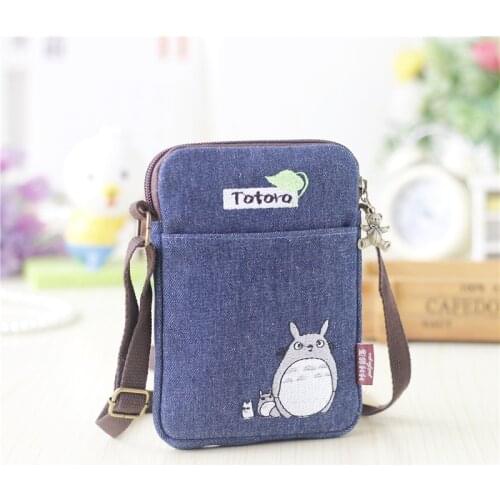 Embroidered Cartoon Totoro Denim Shoulder Bag Fresh Small Cloth Pouch Hot New Bear Printing Messenger Bags for Women Girls Kids