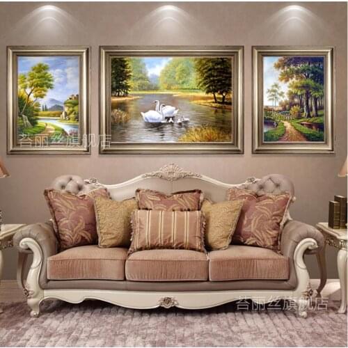 EECAMAIL 5D Diamond Embroidered New Living Room Triptych European-style Landscape Diamond Embroidered Swan Scenic Cross Stitch