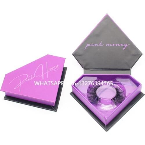 Purple Diamond Lashes Boxes With Tray Custom Mink Eyelashes Packaging Box With Logo Real Mink Hair Eyelashes Crisscross Lash