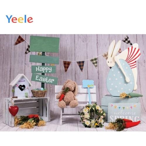 Spring Party Flowers Easter Eggs Wood Planks Interior Bunny Baby Photography Backdrops Photographic Backgrounds For Photo Studio