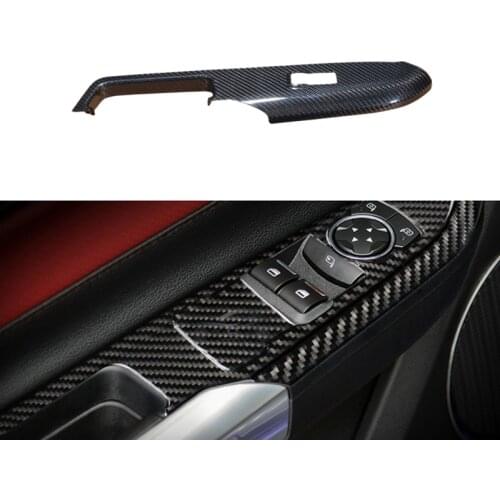 Glossy Black 100% Real Carbon Fiber Inner Door Armrest Decoration Cover Trim For Ford Mustang 2015-2019